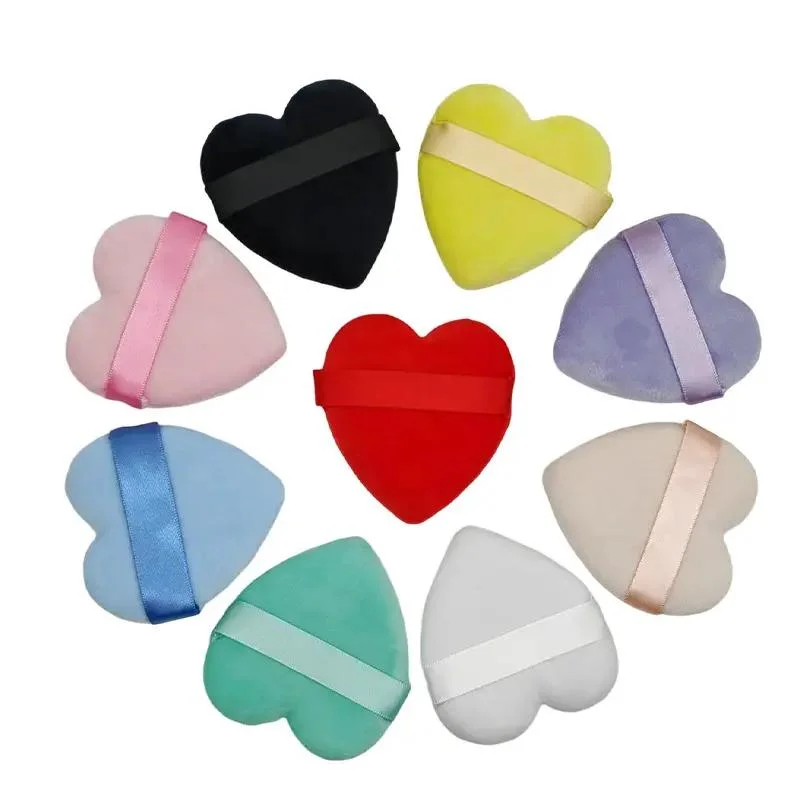 Custom Logo Soft Material Natural Cotton Face Loose Powder Heart Shape Finger Velour Makeup Powder Puff