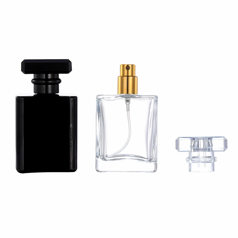 30ml 50ml Square Perfume de vidro transparente com pulverizador de alumínio