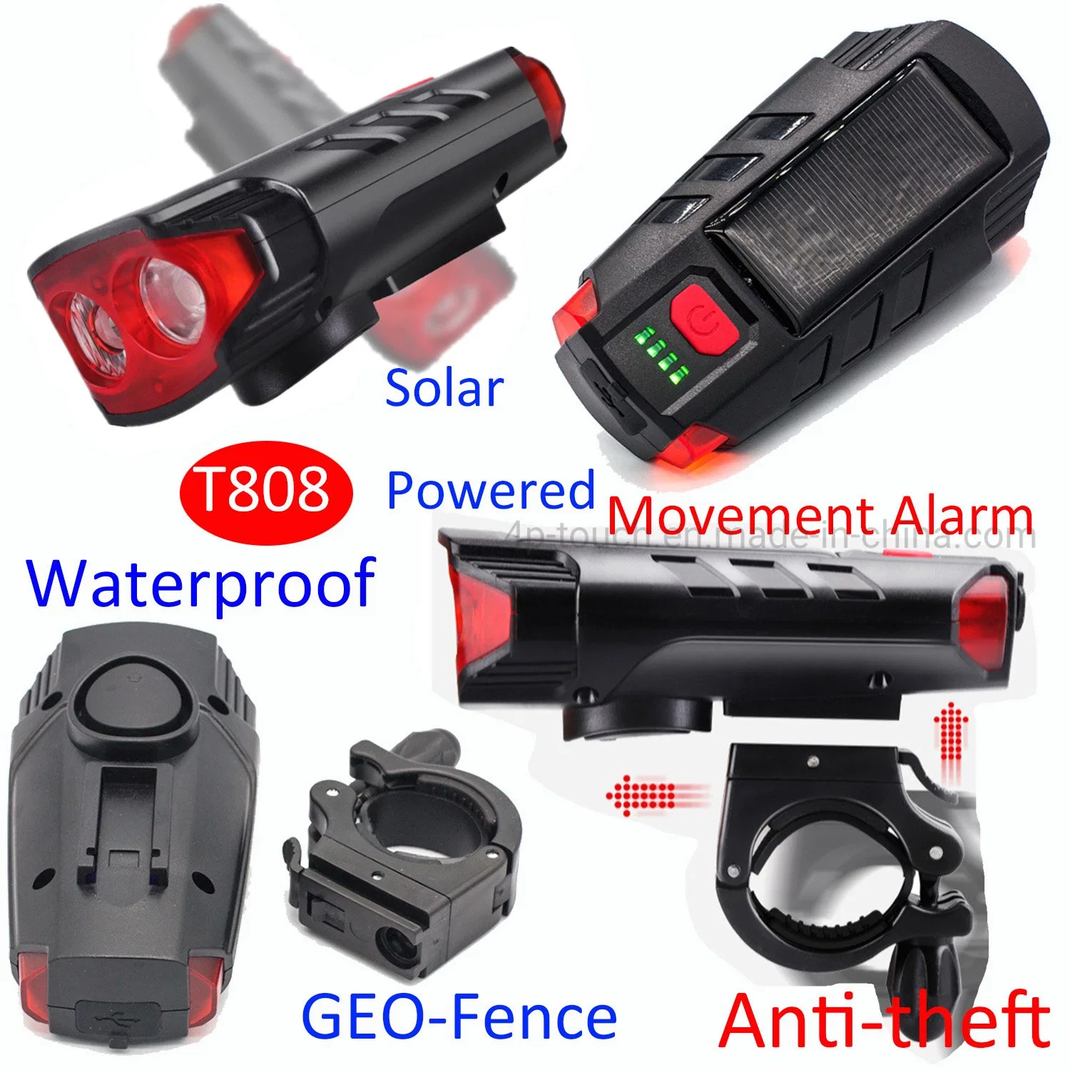 Best Hidden Bicycle Waterproof 2G Solar Powered Movement Alarm Bike Mini GPS Tracker with Torch Light T808