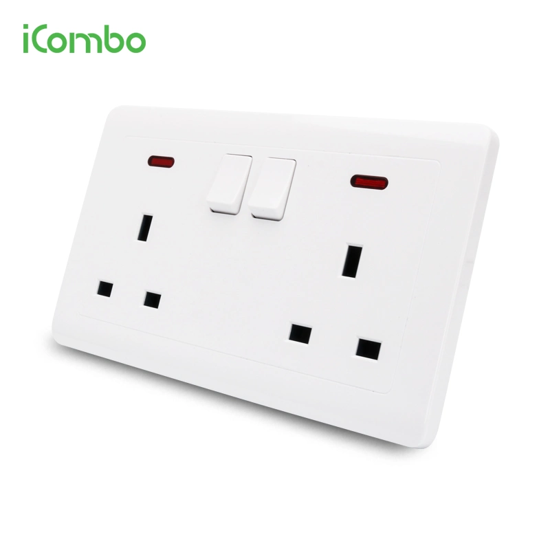 Dual 13A Wall Switched Electrical Power Switch Socket Outlet with Neon for British