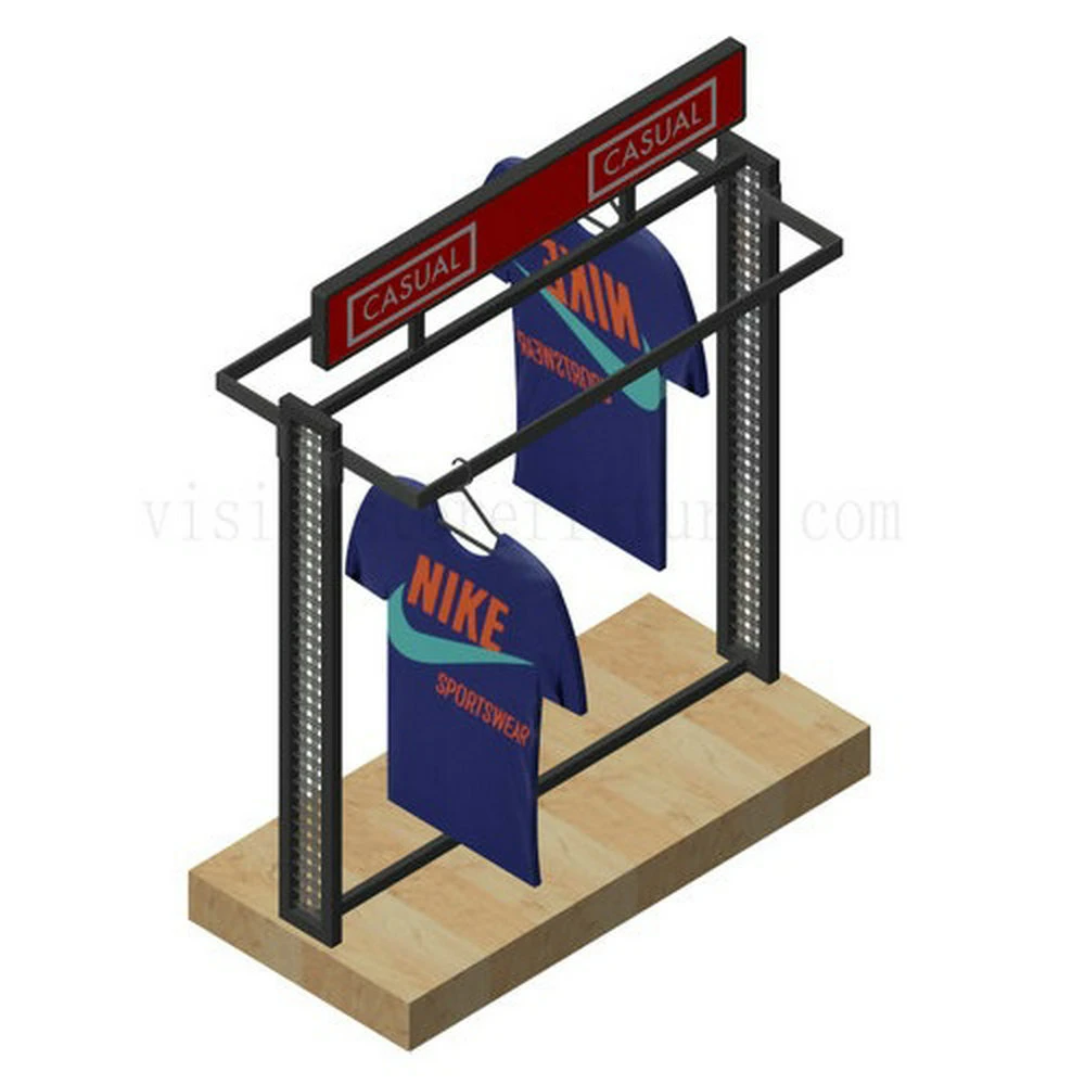 Metal Stand Clothes Display Rack Wooden Base Store Fixture