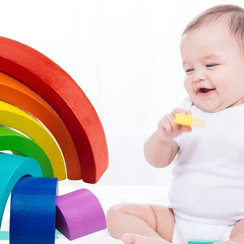 Silicone Teething Teethers Toys Baby Non Toxic Building Rainbow Stacker Blocks