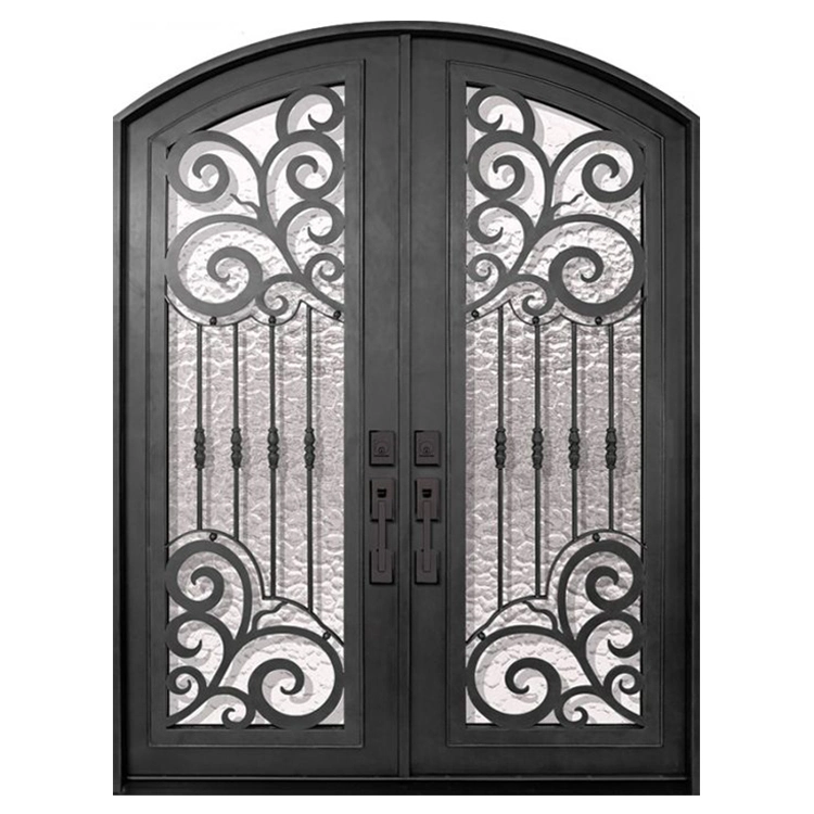 China Design Custom Residential Exterior Security Entry Double Swing Metal Wrought Iron Doors