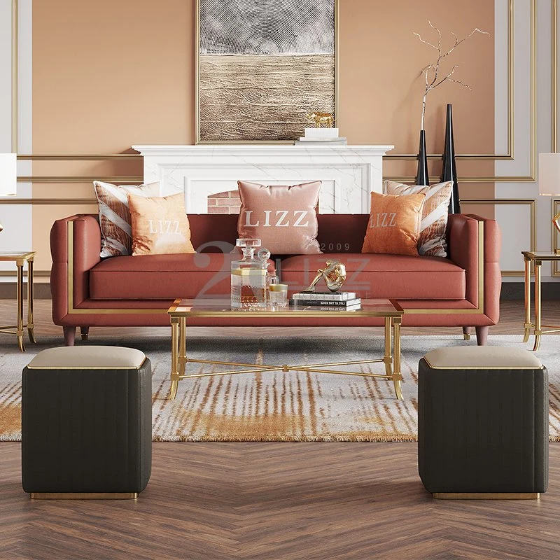 Dubai moderno sofá hogar Muebles de salón sofá de cuero auténtico Loveseat y silla