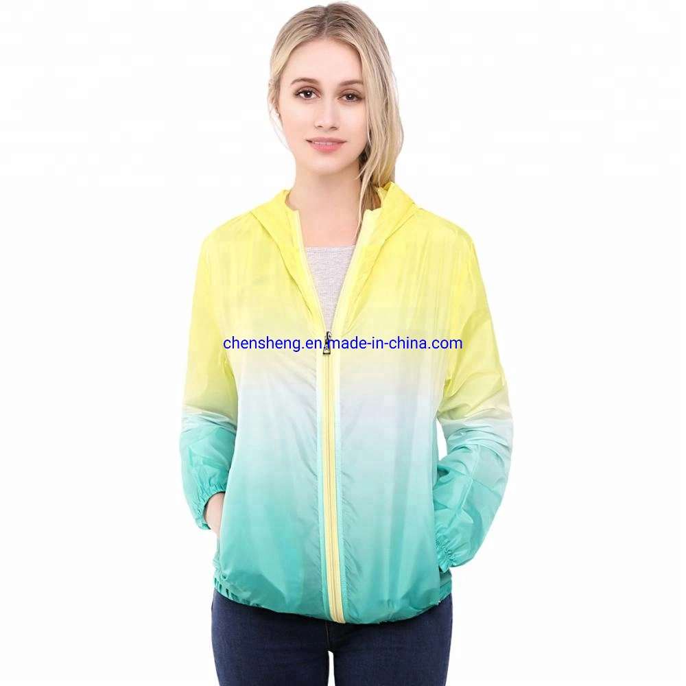 Anti-UV Quick-Dry exterior fina ropa de protección solar hombres encapuchados con degradado de color anorak chaquetas mujer