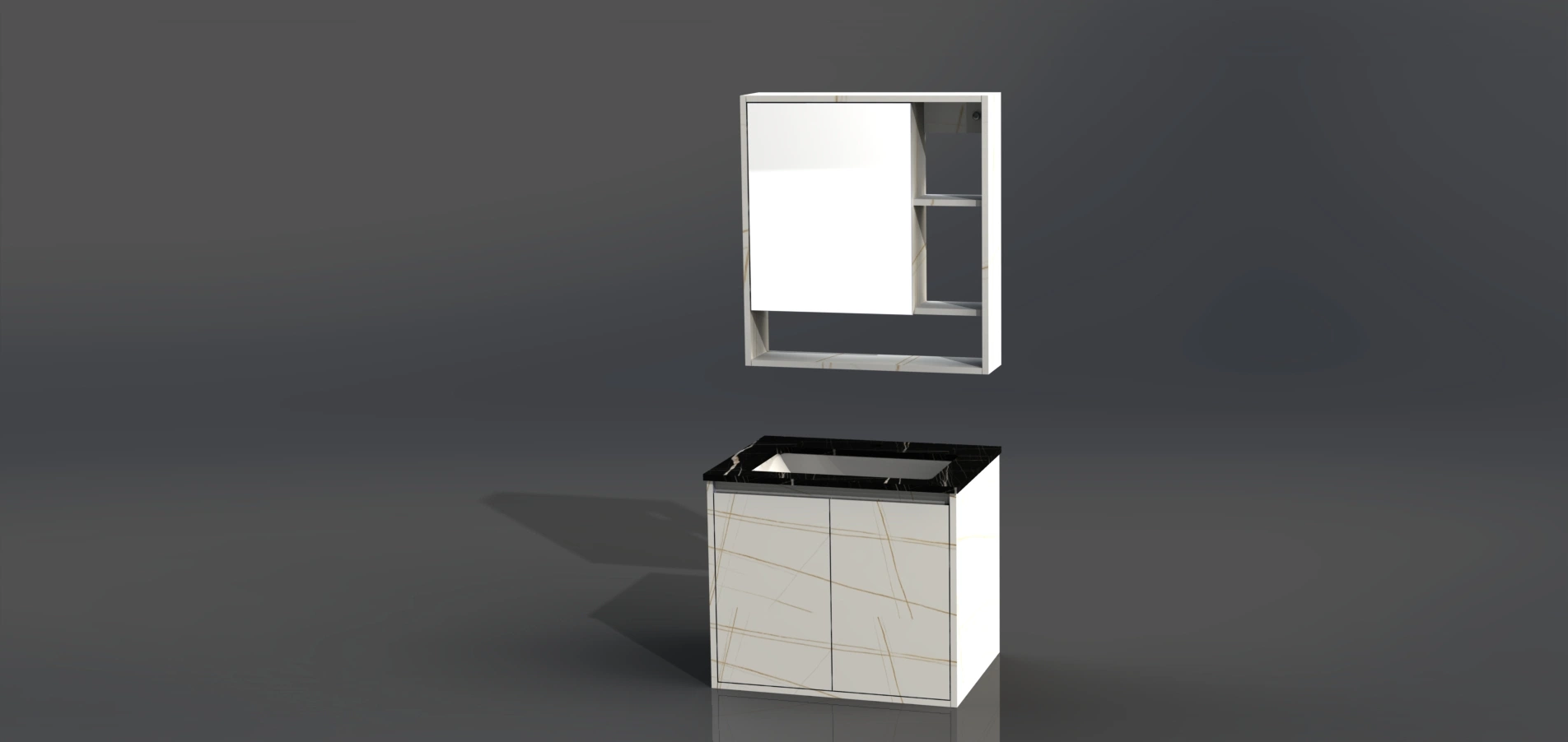Morden Stylish Thick Edge Bathroom Vanity Furniture with Mirror & Basin
