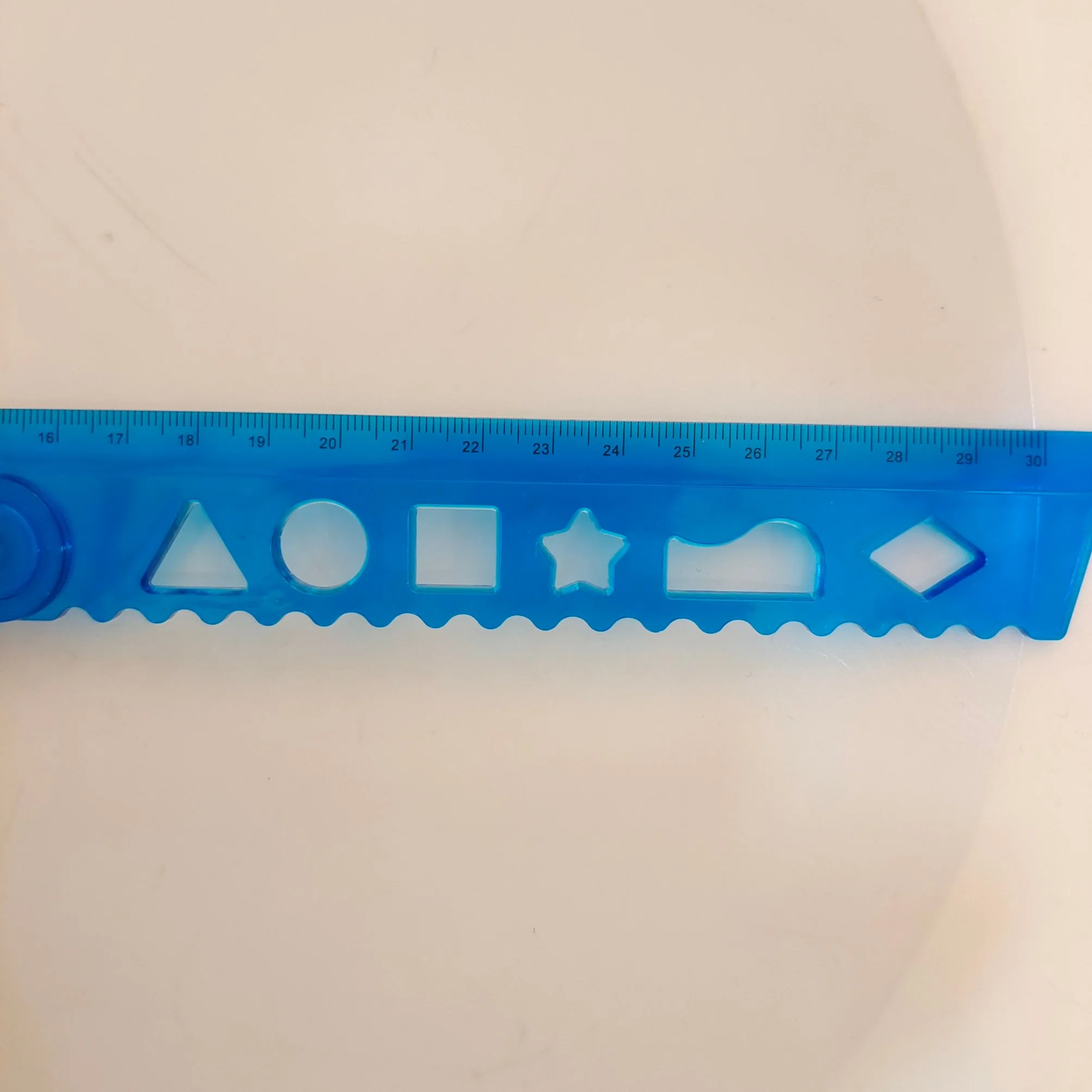 School Office Blue Plastic 30cm Folding Ruler with Irregular Graphic Stencil