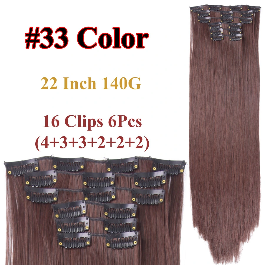 6 PCS/Set 22" Hairpiece 140g Straight 16 Clips in False Styling Hair Synthetic Clip in Hair Extensions Heat Resistant