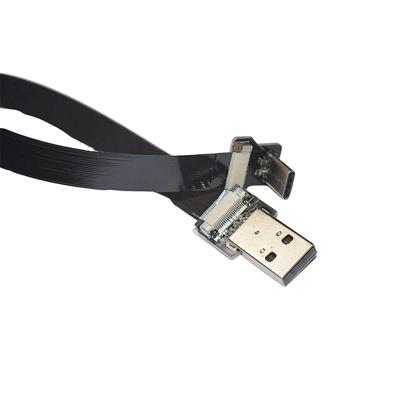 كبل FFC أسود USB A إلى نوع C بزاوية 90 درجة كبل FPV Flat Slim Thin Ribbon (الشريط الرفيع الرفيع