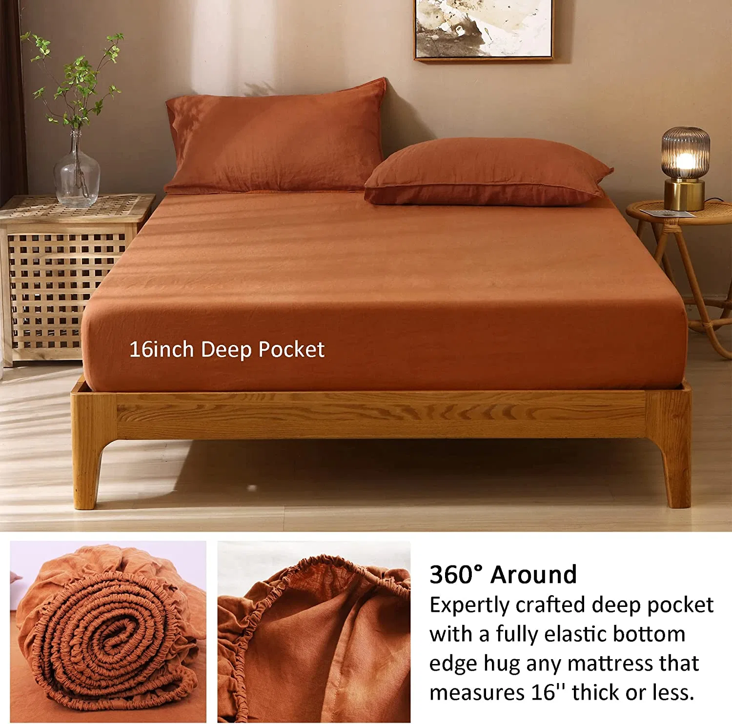 Linen Quilted Mattress Protector Bedcover Natural Eco-Friendly Material