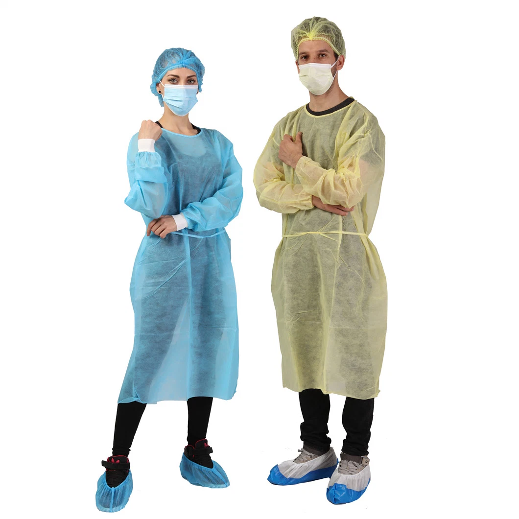 Factory CE FDA Disposable PP Plastic Blue Isolation Gown ISO13485