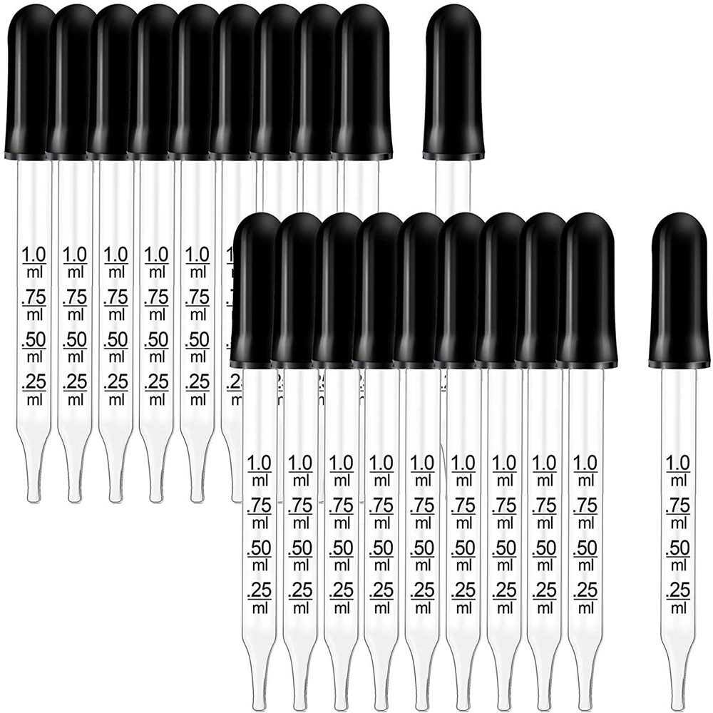 Cuentagotas para aceites esenciales - Pipetas gotero con la cabeza de goma negra, Straight-Tip calibrada de vidrio grueso de la medicina bajando la dosis precisa de pipetas para fácil