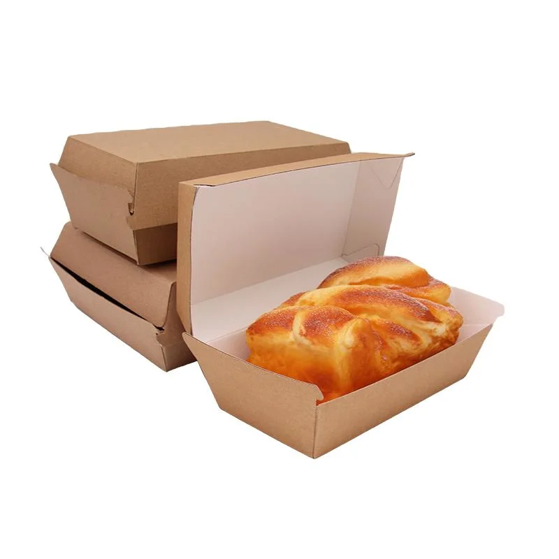 Wholesale Disposable Compostable Eco-Friendly Kraft Paper Packaging Burger Bread Mini Tray Lunch Box