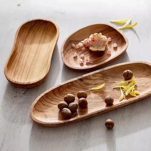 Peanut Shape Olive Wood Serving Tray for Fruit Snack Candy Appetizer