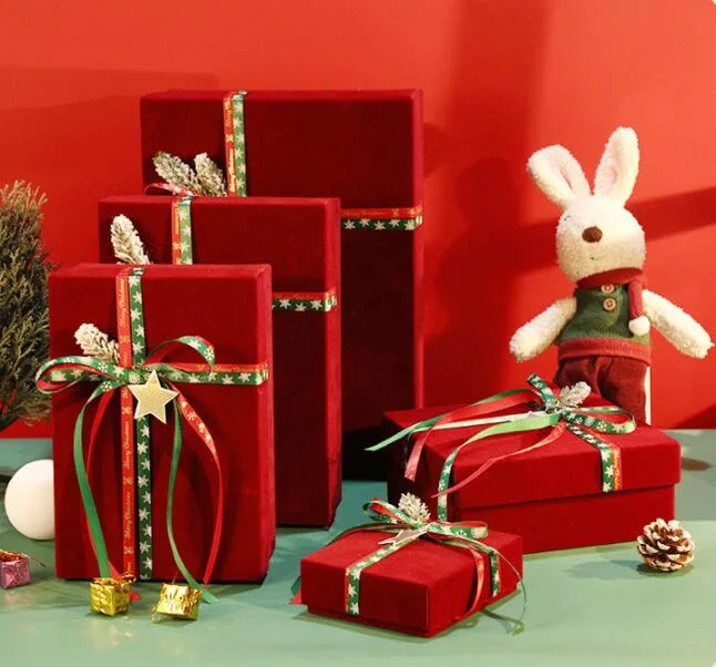 Véspera de Natal presente de Natal de veludo vermelho Retro Decoração Caixa de veludo Tampa Caixa de oferta