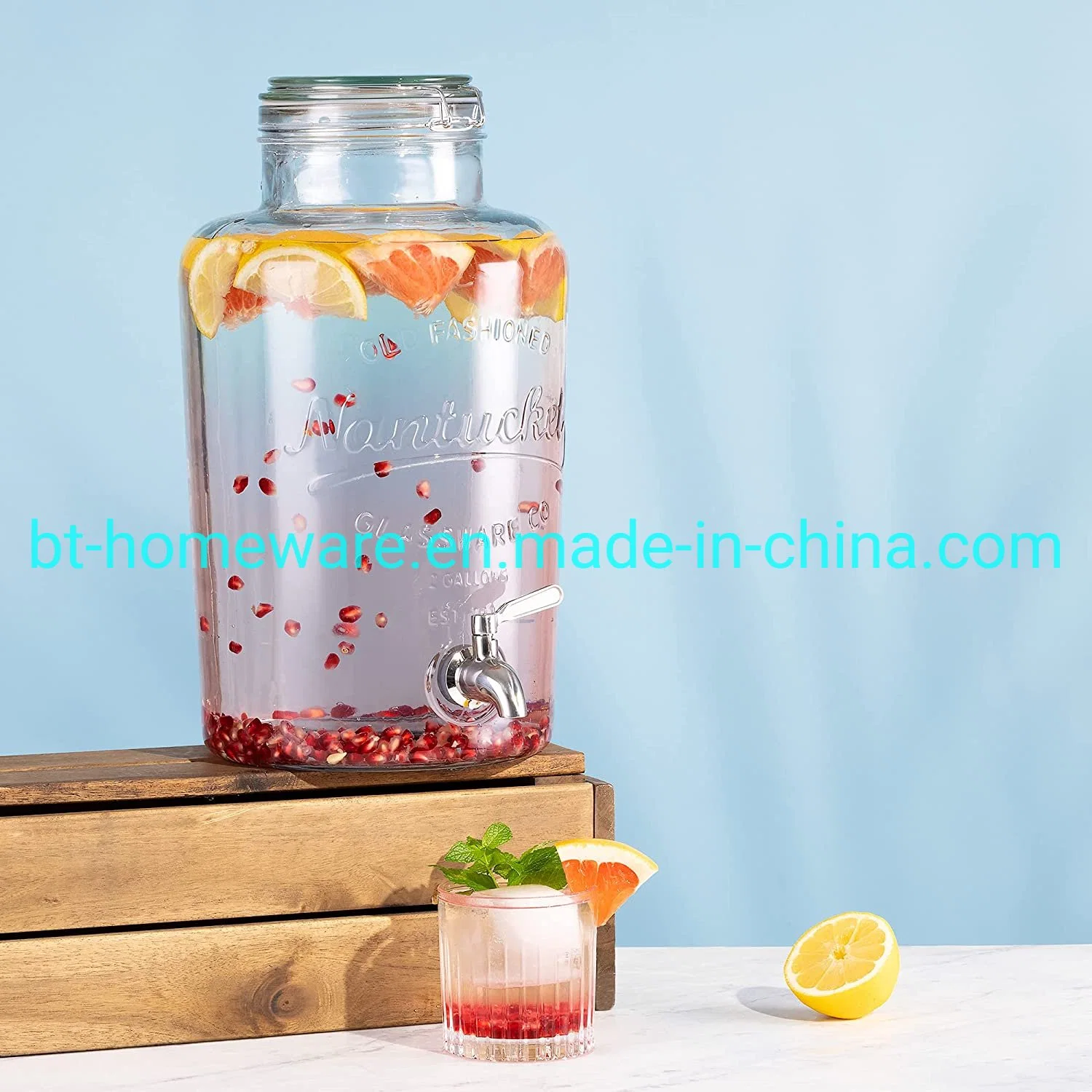 Wholesale/Supplier 2 Gallon Glass Clear Wide Mouth Jar Dispenser with Stainless Steel Tap and Sealing Glass Lid