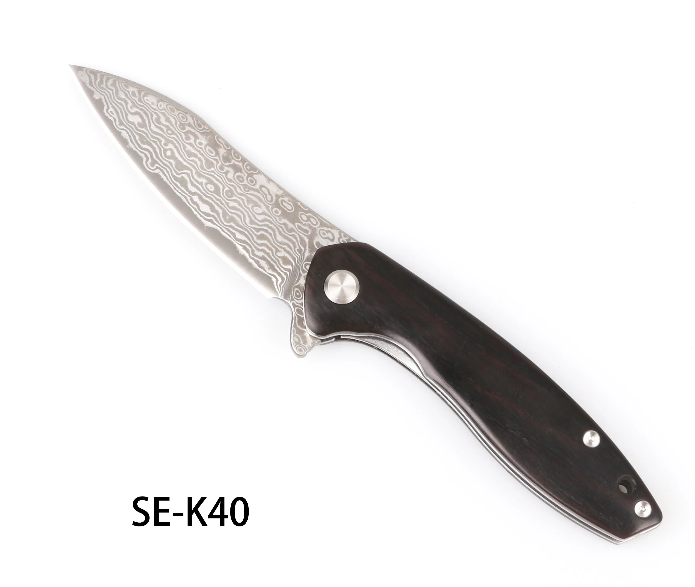 8.5"High quality Damascus Steel Blade Pocket Knife with Ebony Wood Handle (SE-K40)
