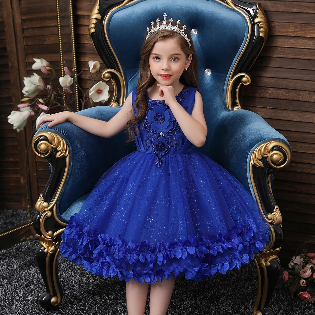 Детская девушка вечеринка Детские платья для детей Фэнси Цветок Петал Вечерние маленькие одежды