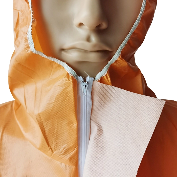 ISO13485 Operating Room Orange One-Time Use Colorful Microporous Garment with Hood