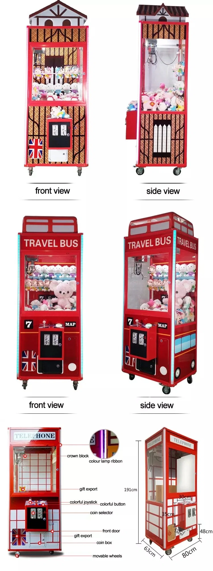 Self-Help Vending Indoor Coin Operated Claw Crane Machines for Game Center