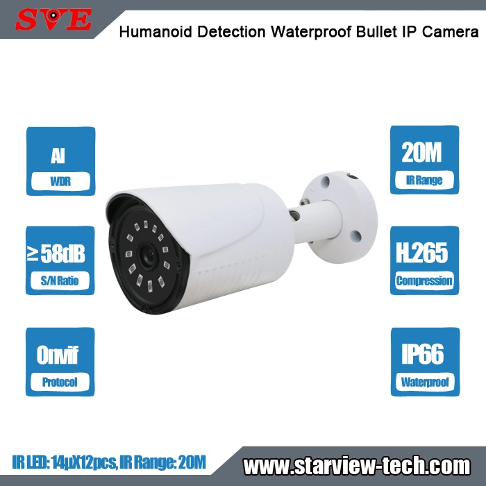 Détection humanoid Delog ai WDR IP PoE CCTV Network Security H. 265 ONVIF caméra à tube IP66