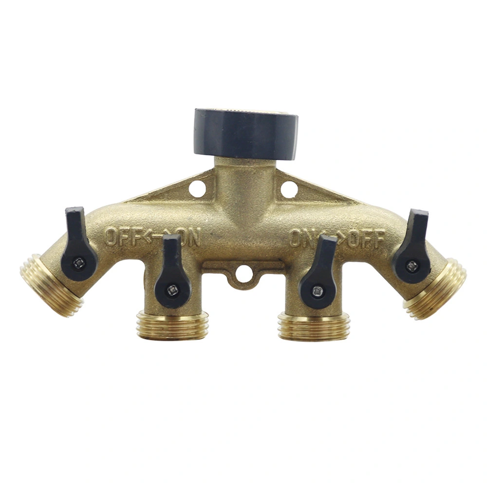 Brass 3/4 Inch Thread 4 Way Hose Splitters Garden Irrigation Water Control Valve Faucet Connector