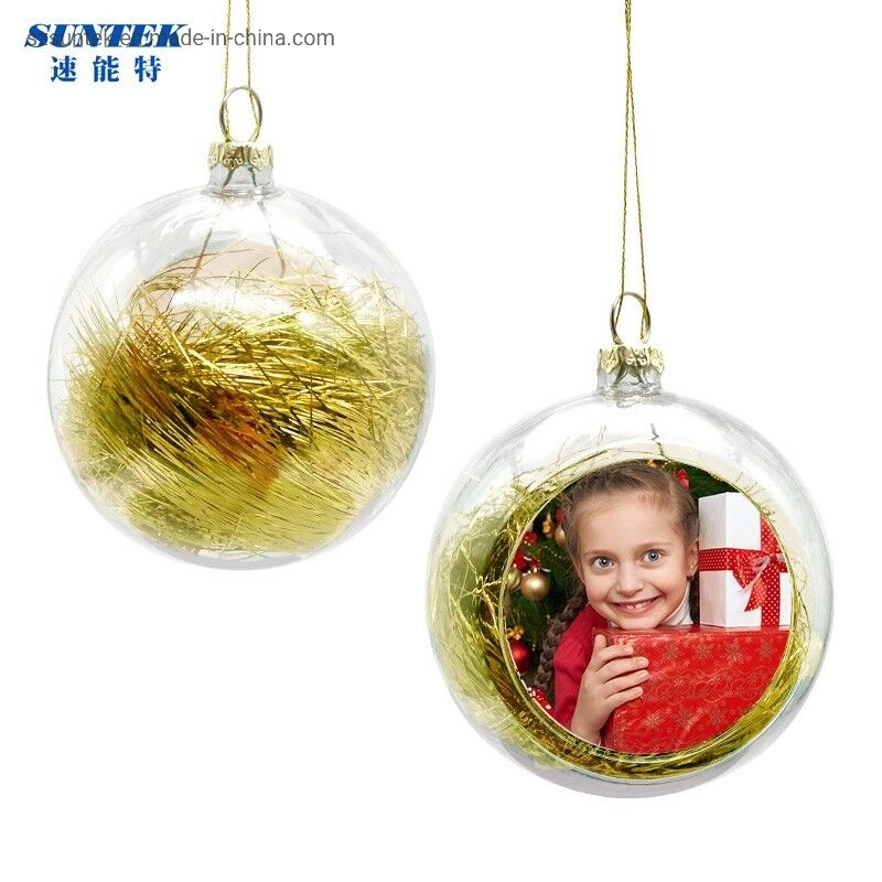 Prosub Sublimation Christmas Ball Personalized Custom Printing 8cm Plastic Clear 2D Christmas Ball Ornaments Sublimation Blank