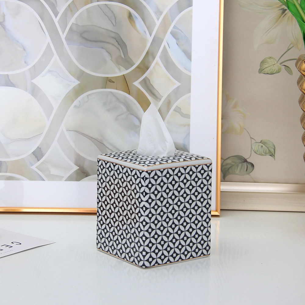 T017 Home Decor Modern Porcelain Black Square Tissue Box Elegant Ceramic Tissue Box Holder Wholesale/Supplier