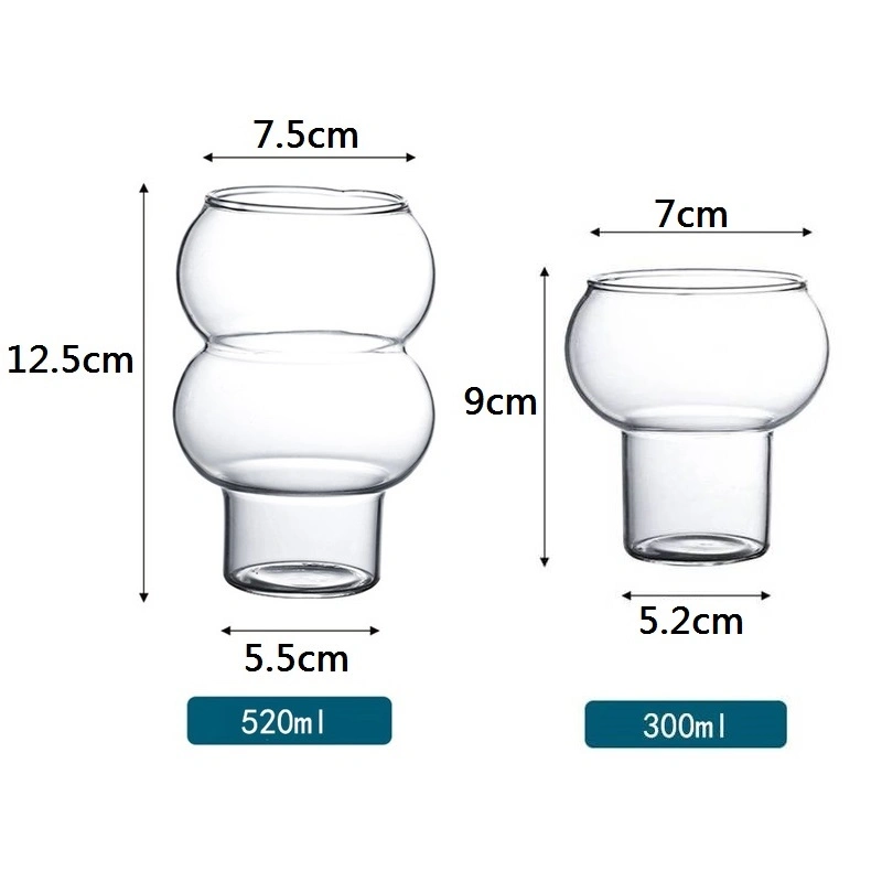 300/520ml Coffee Mug Household Transparent Whiskey Wine Yogurt Dessert Glass Cup Home Bar Drinkware Gourd Shape Cocktail Glass