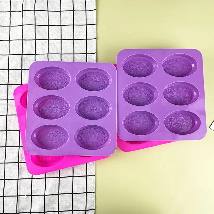 Food Grade 6 Cavities Oval DIY Emboss Lace Silicone Cake Soap Mold
