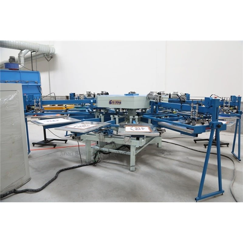 Six Colors Six Station 24 Plates Rotary Carousel T Shirt Silk Textiles Screen Printing Machine with Infrared Drying