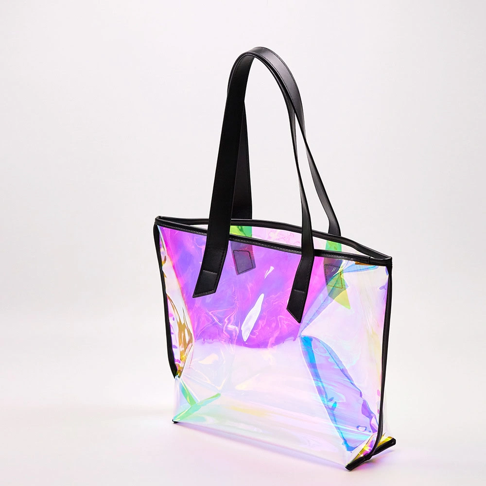 Custom Logo Laser Hologram Iridescent Holographic Transparent Bag Clear PVC Makeup Pouch Cosmetic Bag
