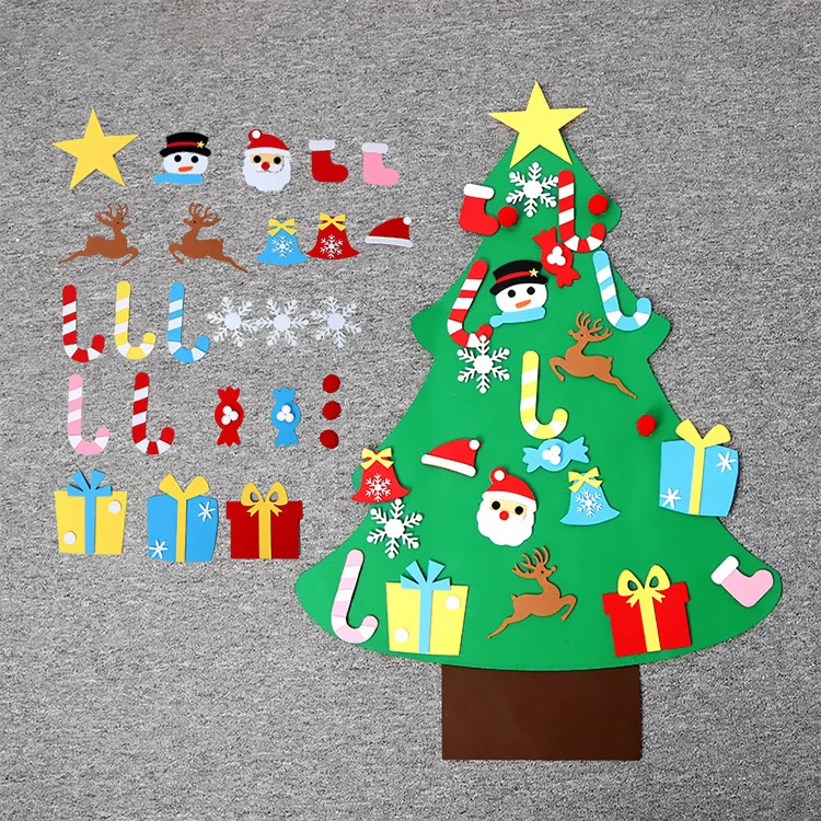 3FT DIY Felt Christmas Tree Set Plus Snowman Advent Calendar - Xmas Decorations Wall Hanging 33 Ornaments for Kids Gifts