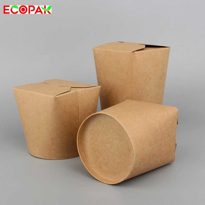 Eco Friendly Foldable Biodegradable Takeout Food Package Kraft Paper Noodle Box