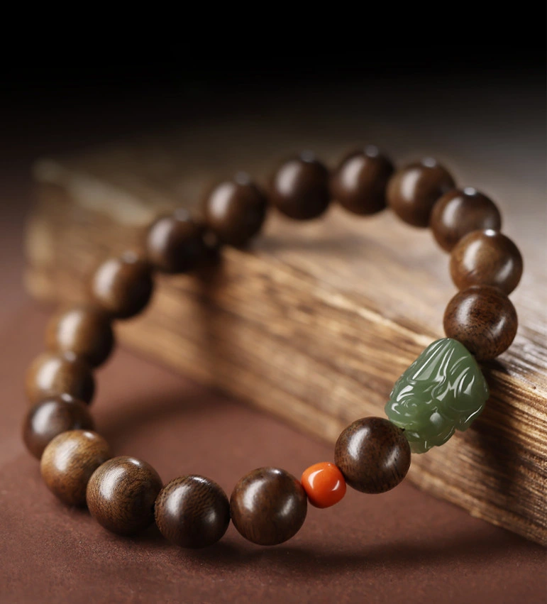 Bracelet de perles bouddhistes en bois d'agar naturel pour hommes et femmes Style original