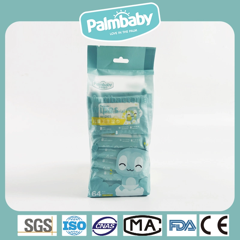 Antibacteriano Palmbaby toallita impregnada en empaque portátil para niños