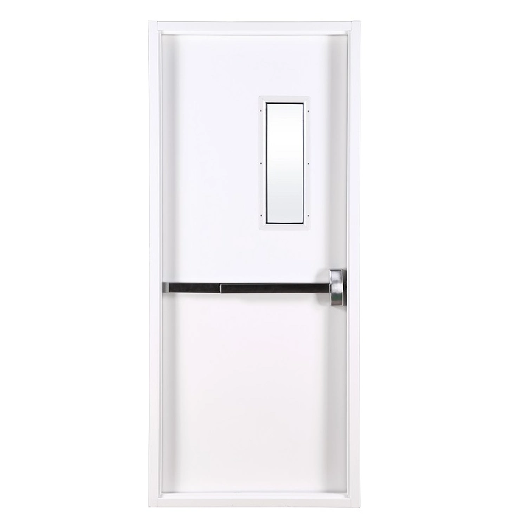 Emergency Exir Fireproof Steel Door Visible Glass Smoke Control Fire Door with Escape Alarm Panic Device