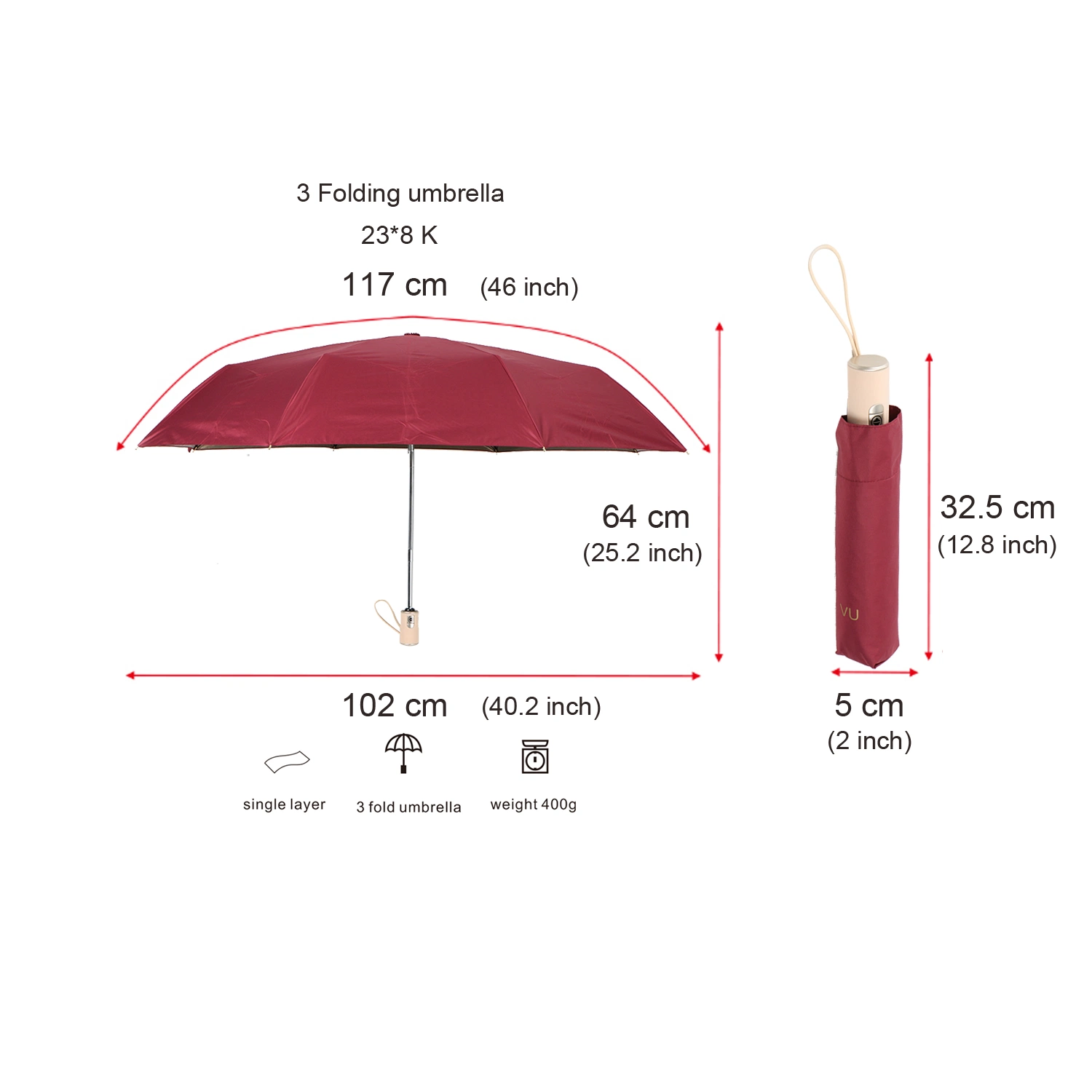 UV Folding Umbrella, Wine Red Automatic Open and Close Umbrella Advertising Umbrella Promotion Umbrella Gift Umbrella