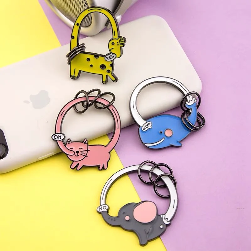 Personal Sublimation Cute Anime Cat Zoo Elephant Giraffe Wheal Plant Chain Simons Cat Metal Zinc Alloy Stainless Steel Enamel Rubber PVC Metal Custom Key Ring