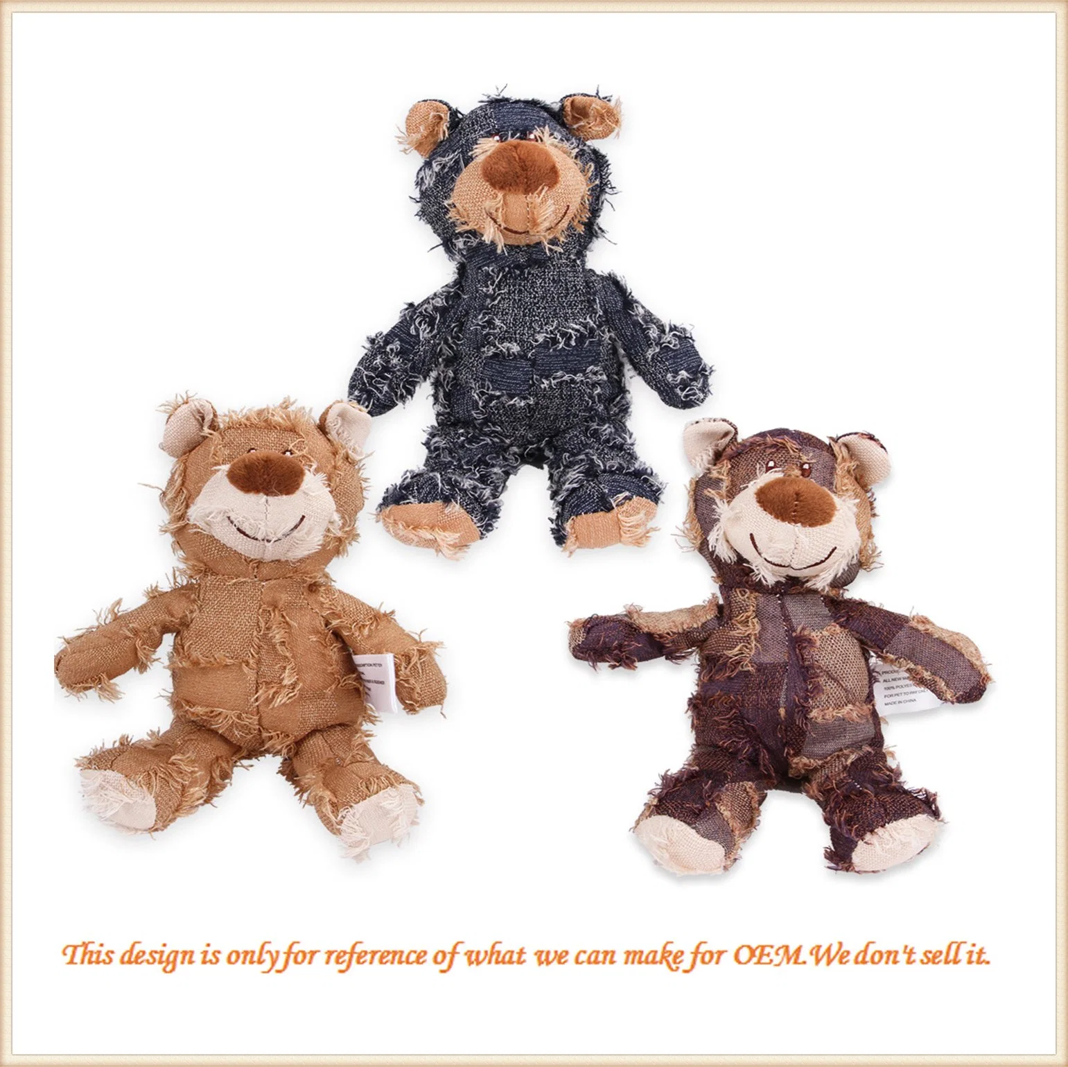 2 Size Fashion Design Cute Bear Plush/Jean Wity PP Cotton Pet Soft Toy for Dog