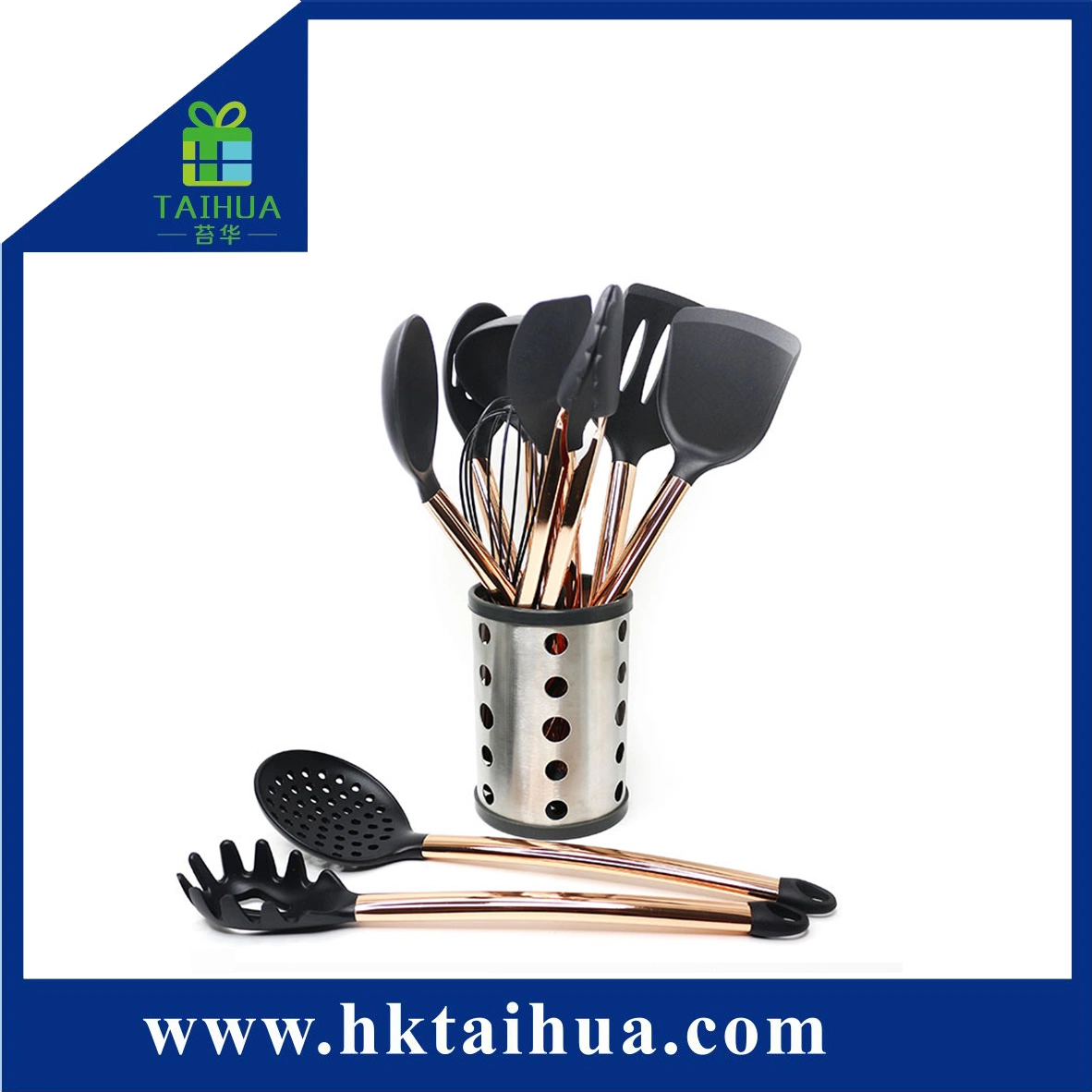Hot Sale Copper Ferry Pipe Handle Silicone Kitchenware Ten Pieces Set Cooking Tool