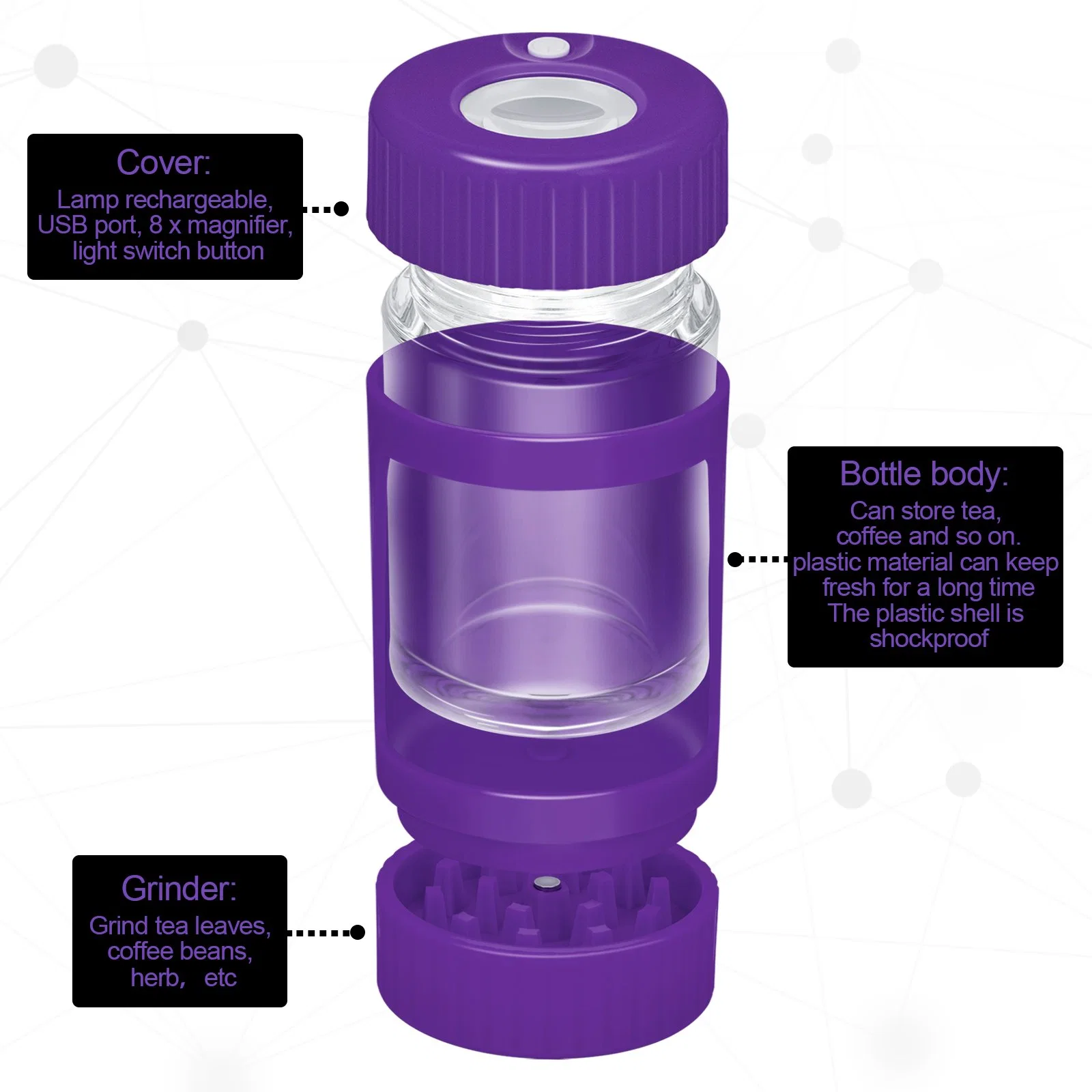 2021 LED personnalisé de stockage hermétique Jar Jar contenant de verre d'apparence Herb