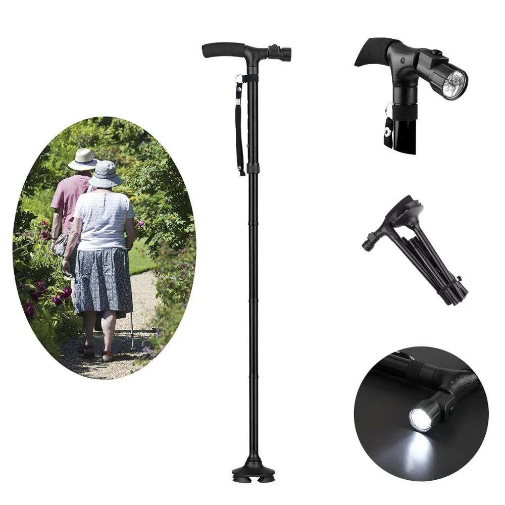 Bastón plegable ajustable para caminar con luz LED para hombre &amp; mujeres Chutch de aluminio