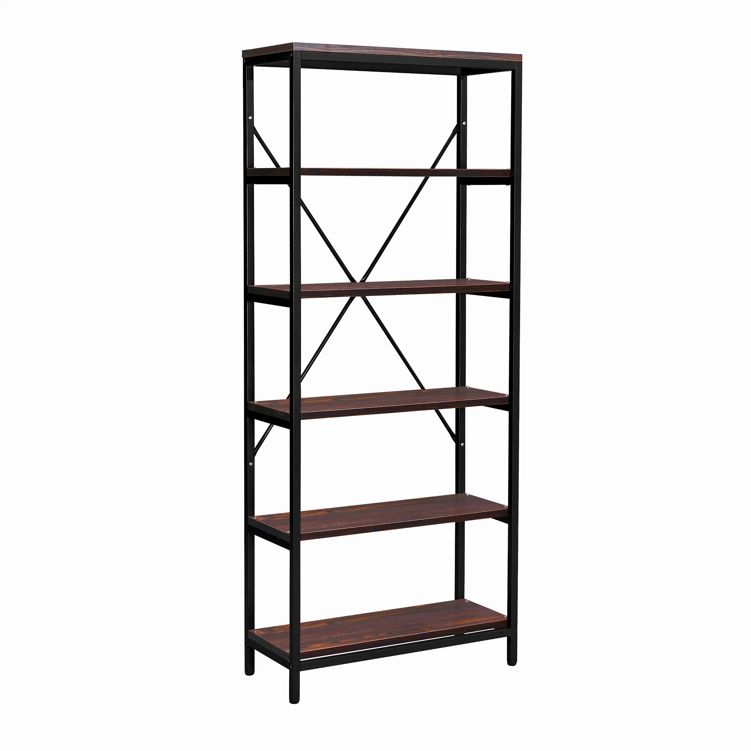 China Wholesale/Supplier Simple Modern Metal Freestanding Storage Shelves Study Home Office Wood Bookshelf Iron Frame Shelf