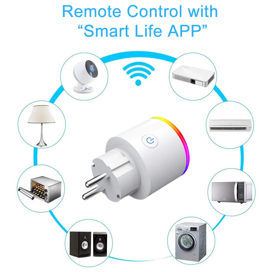 Home Alexa Control RGB Scene Light Outlet Smart Energy Monitoring Socket 16A EU Standard Tuya Smart WiFi Plug