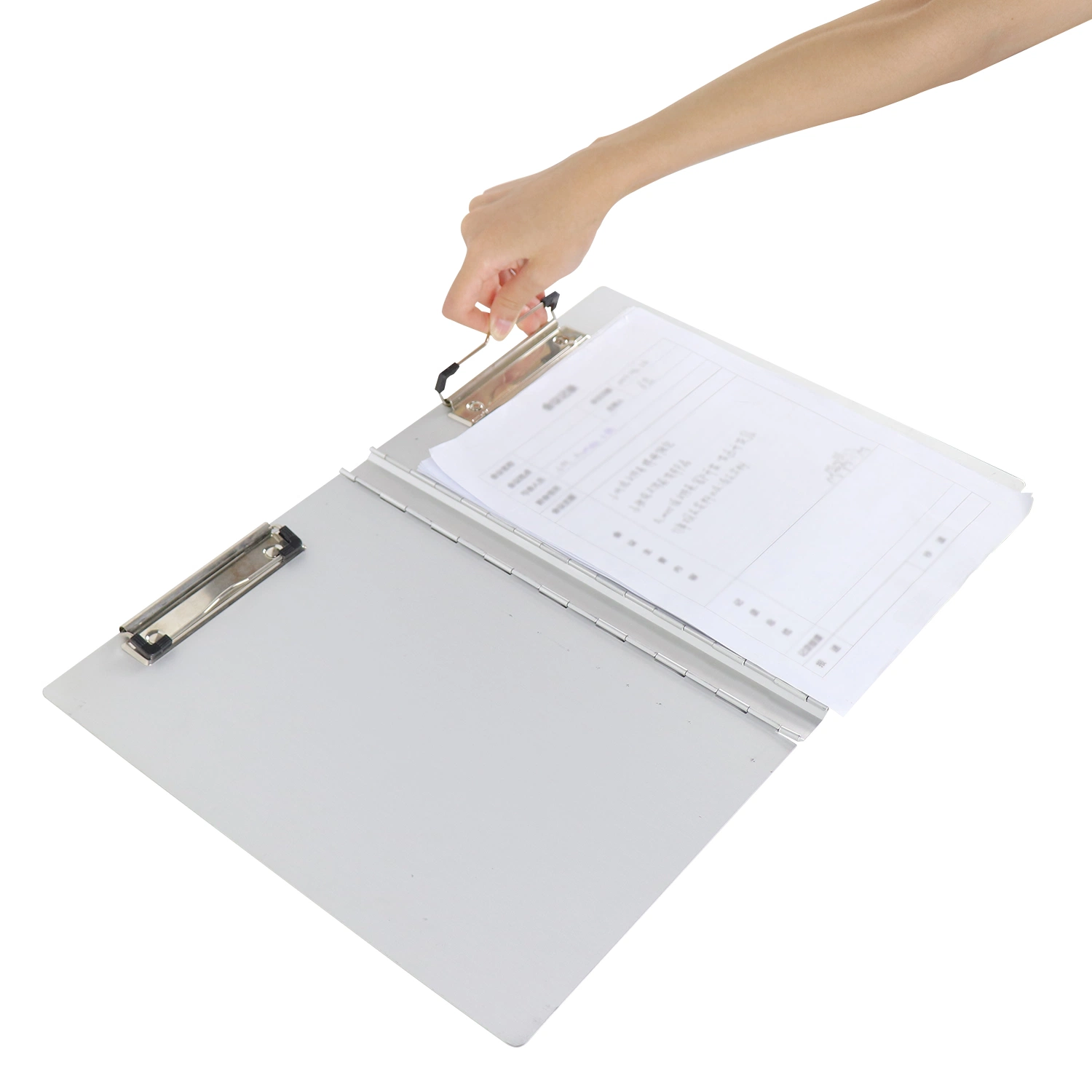 Abrir y cerrar el cuaderno de doble cara de la carpeta Carpeta de carcasa de aluminio.