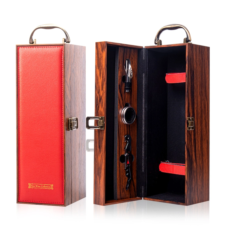 Leather Wooden Wine Gift Box Single Bottle Wine Packaging Wood Box