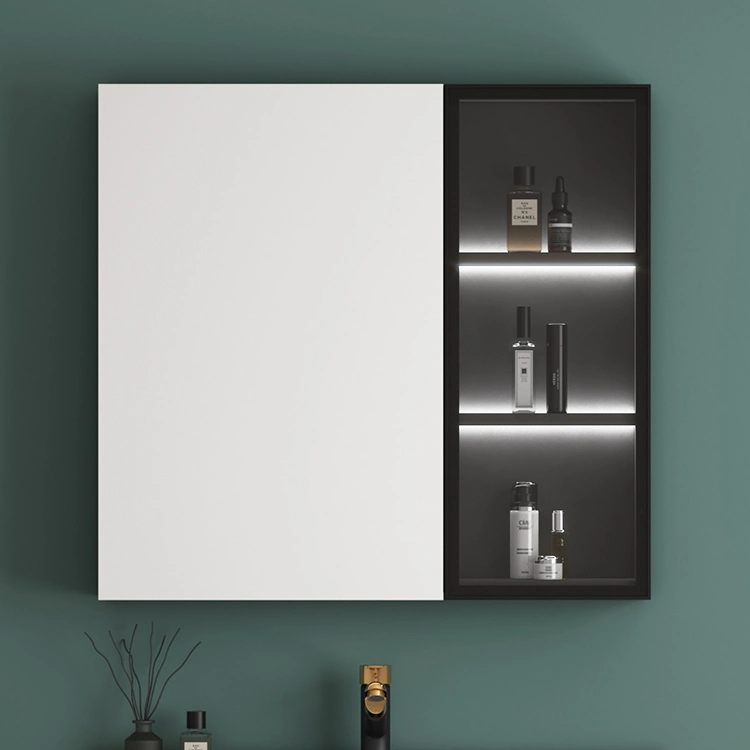 Wall Mounted Mirrored Cabinets Grey Black Bathroom Vanity Set Bathroom Cabinet with LED Light Mirror