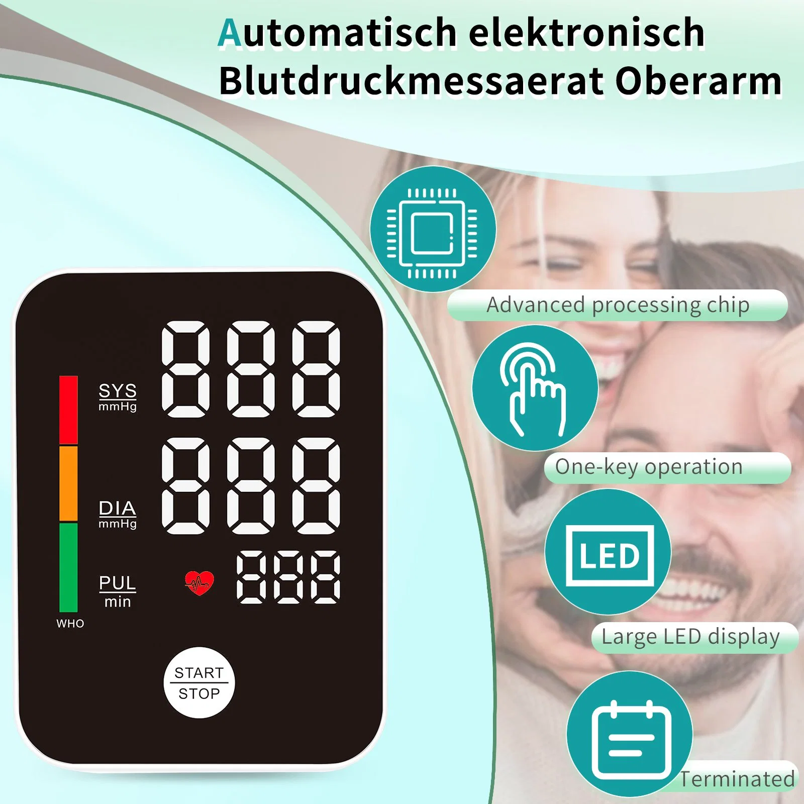 Portable Medical Fully Automatic Arm Machine Electronic Digital Blood Pressure Monitor with Large LED for Home