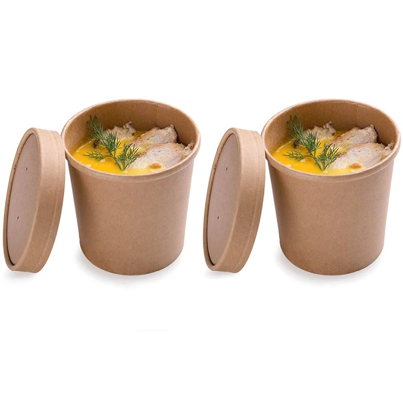 Custom Printed Microwaveable Kraft Hot Soup Bowl Food Grade Fast Food Container Paper Soup Cups with Lids